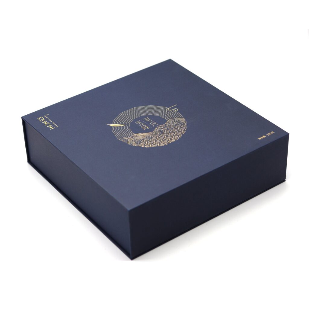 Handcrafted Dark Blue Card Paper Gift Box – Custom Printed Design with Logo