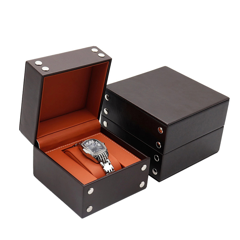Handcrafted Black and Orange Watch Gift Box – Custom PU Finish with Metal Accents