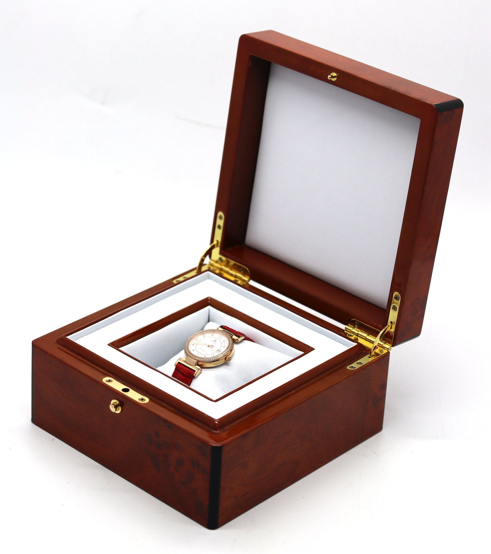 Elegant Metal Logo Watch Box – MDF Wooden Design with Glossy Finish, Custom Wholesale Packaging