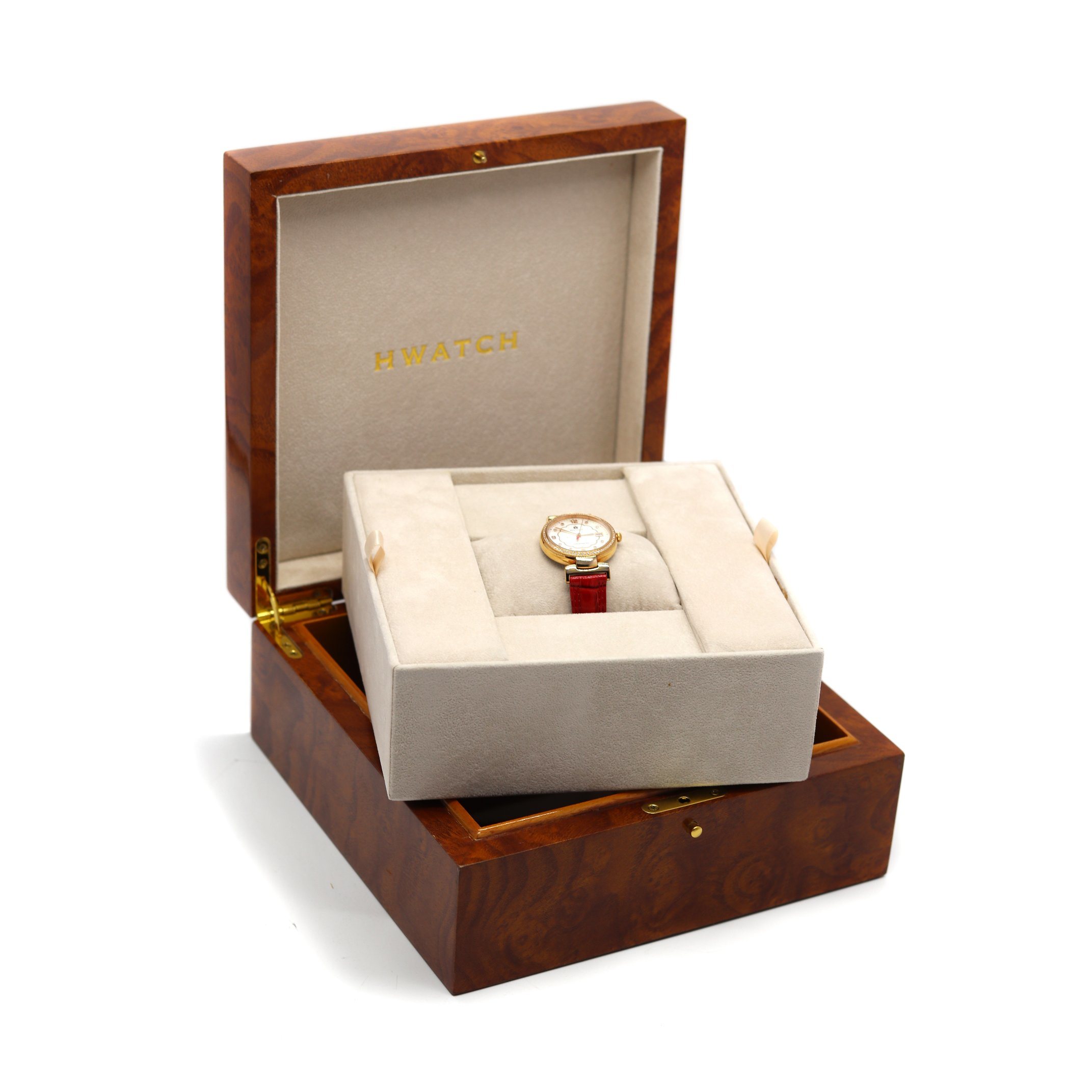 Premium Wooden Watch Box – MDF with Glossy Lacquer, Metal Logo Design, Wholesale Custom Packaging Supplier