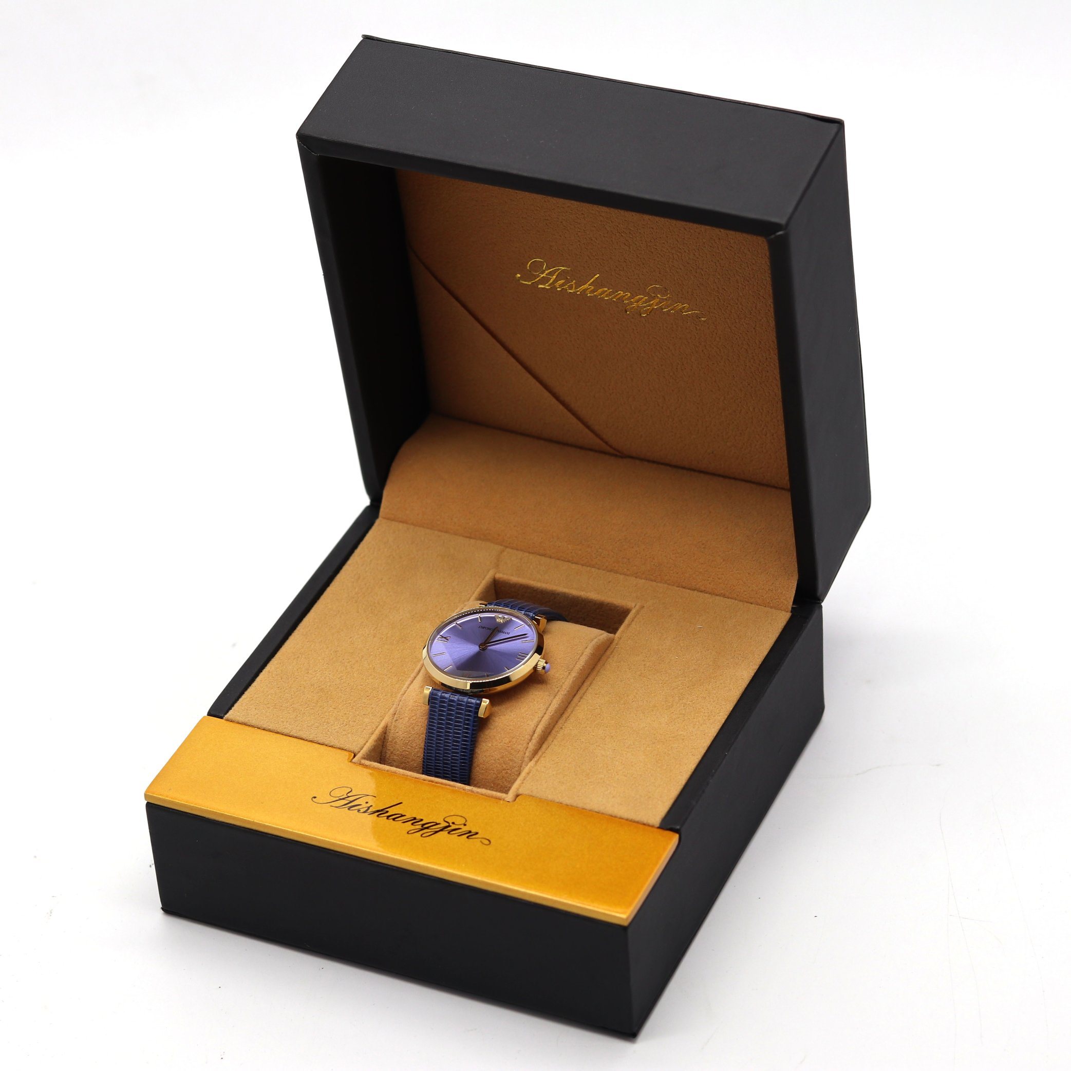 Customizable Watch Flip-Top Packaging Box – 5MM Plastic Base, Leather with Gold Stamping, Wholesale Manufacturer