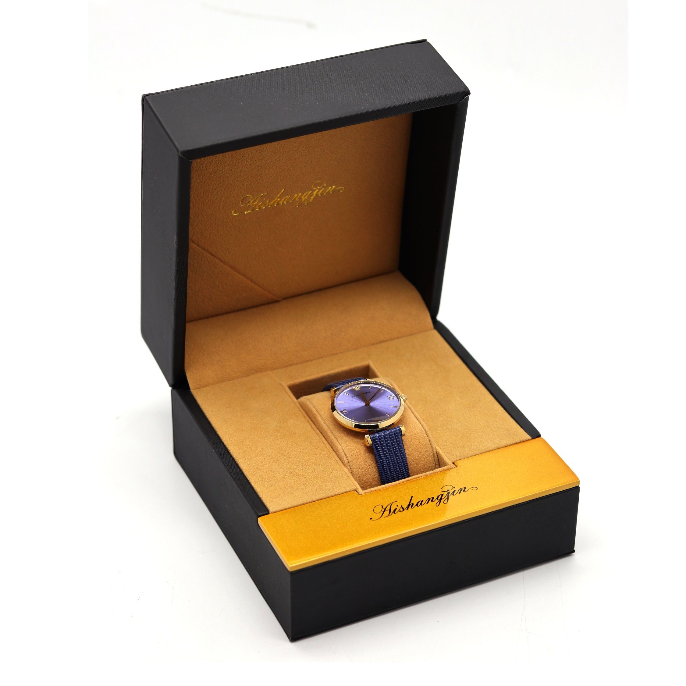 Customizable Watch Flip-Top Packaging Box – 5MM Plastic Base, Leather with Gold Stamping, Wholesale Manufacturer