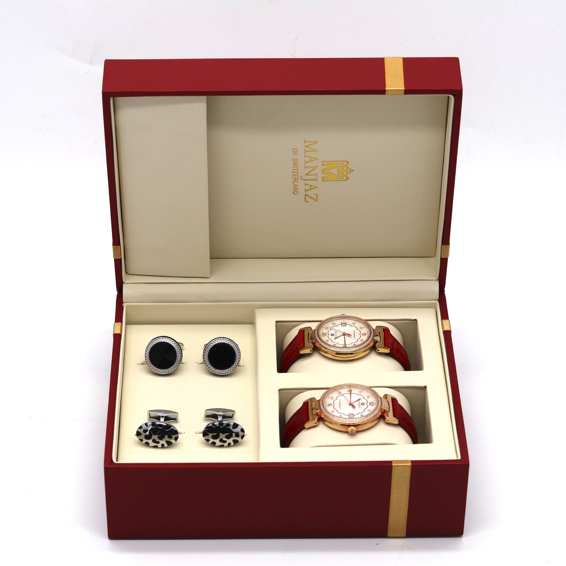 Durable Custom Watch Flip Box – 3MM Plastic Base with Specialty Paper, Gold Stamping & Ribbon, Wholesale