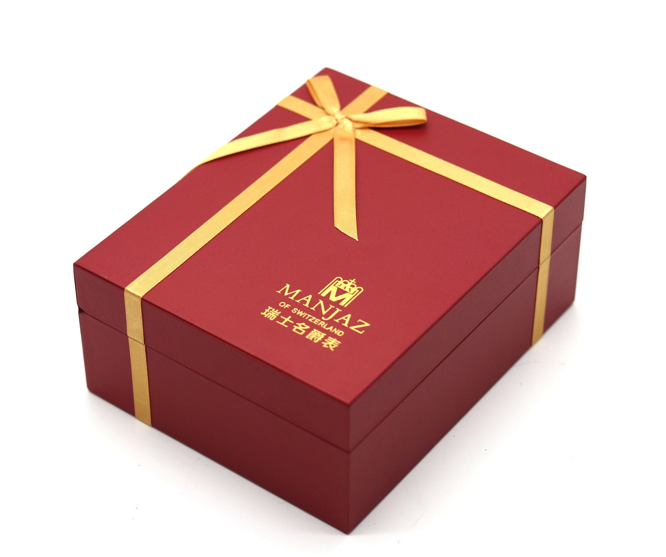 Durable Custom Watch Flip Box – 3MM Plastic Base with Specialty Paper, Gold Stamping & Ribbon, Wholesale