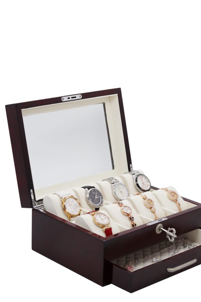 Handcrafted Wooden Watch Storage Case – MDF with Glossy Lacquer and Glass Window, Wholesale Custom Manufacturer