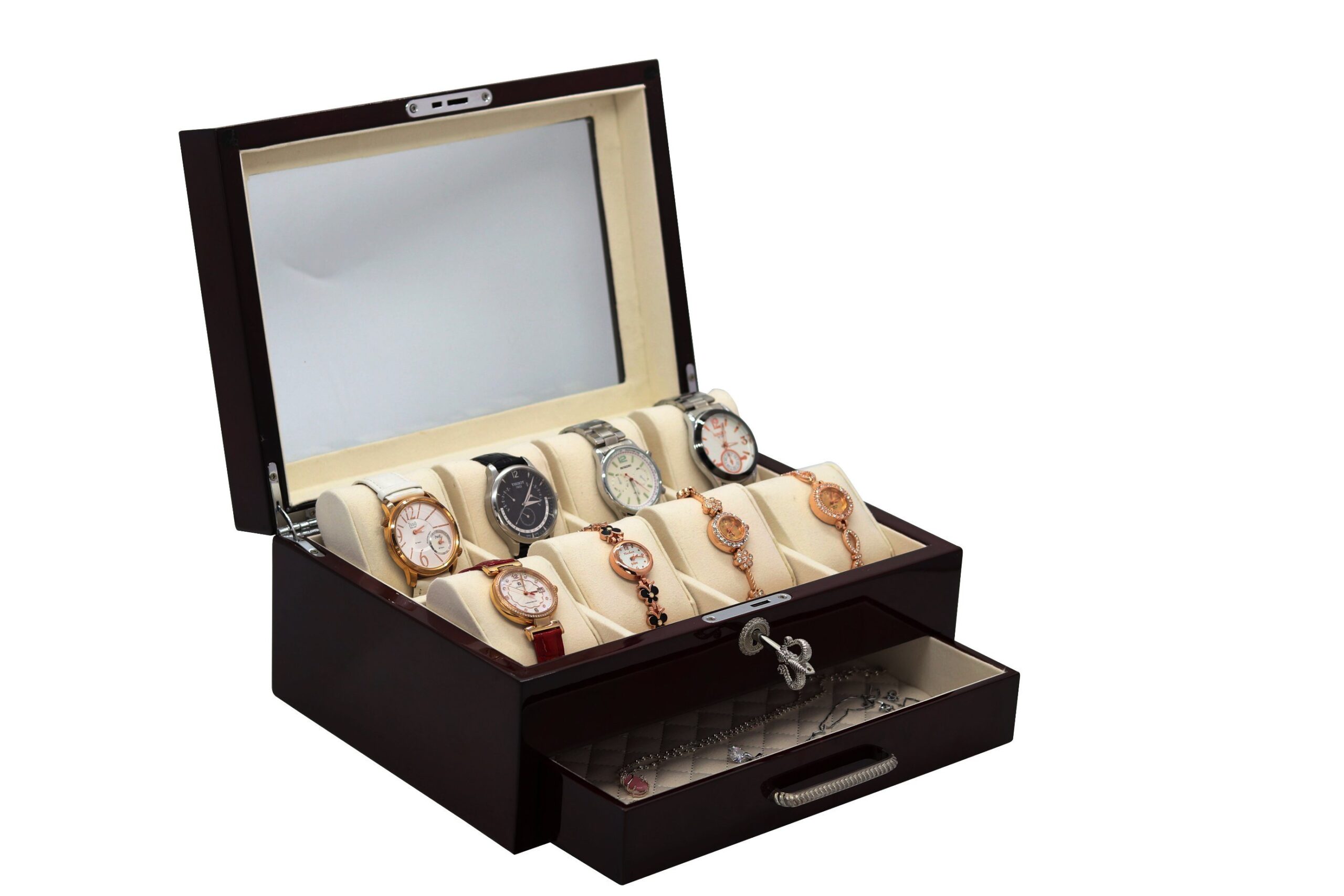 Handcrafted Wooden Watch Storage Case – MDF with Glossy Lacquer and Glass Window, Wholesale Custom Manufacturer