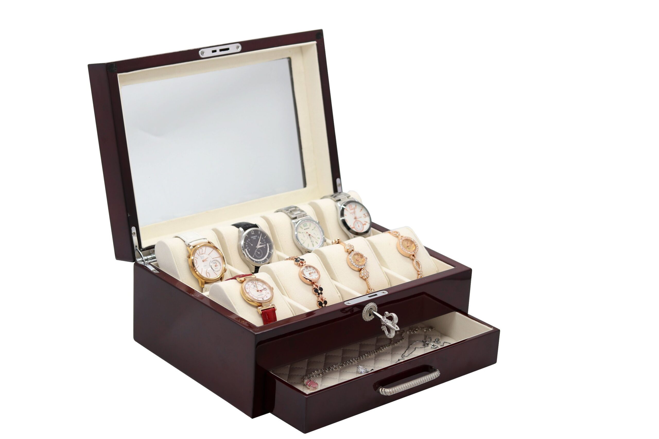 Handcrafted Wooden Watch Storage Case – MDF with Glossy Lacquer and Glass Window, Wholesale Custom Manufacturer