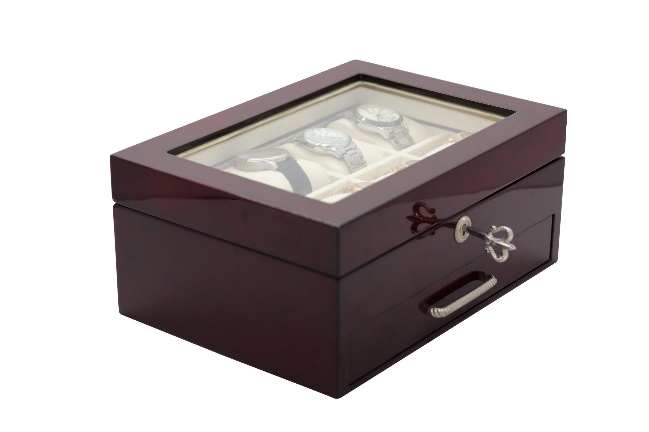 Handcrafted Wooden Watch Storage Case – MDF with Glossy Lacquer and Glass Window, Wholesale Custom Manufacturer