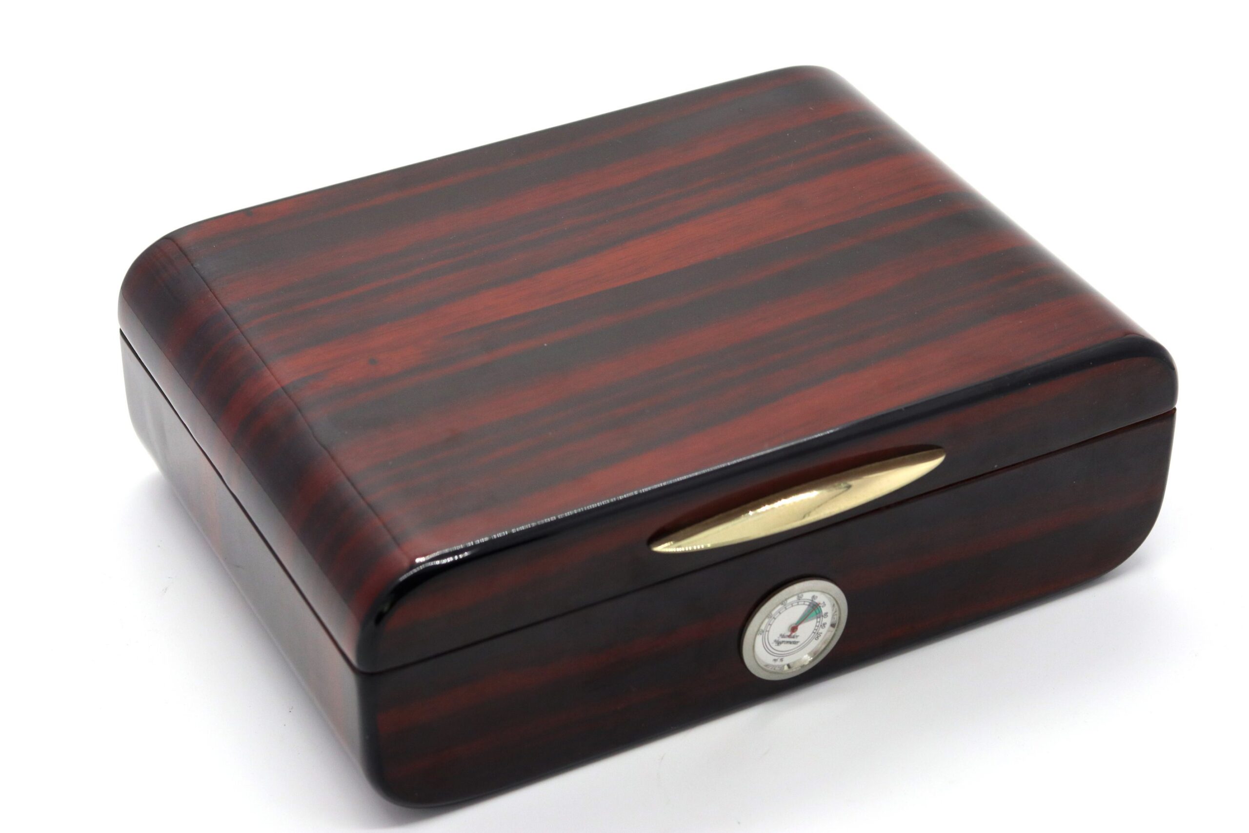 Glossy Lacquer Wooden Cigar Box – Metal Hardware with Elegant Woodgrain Finish