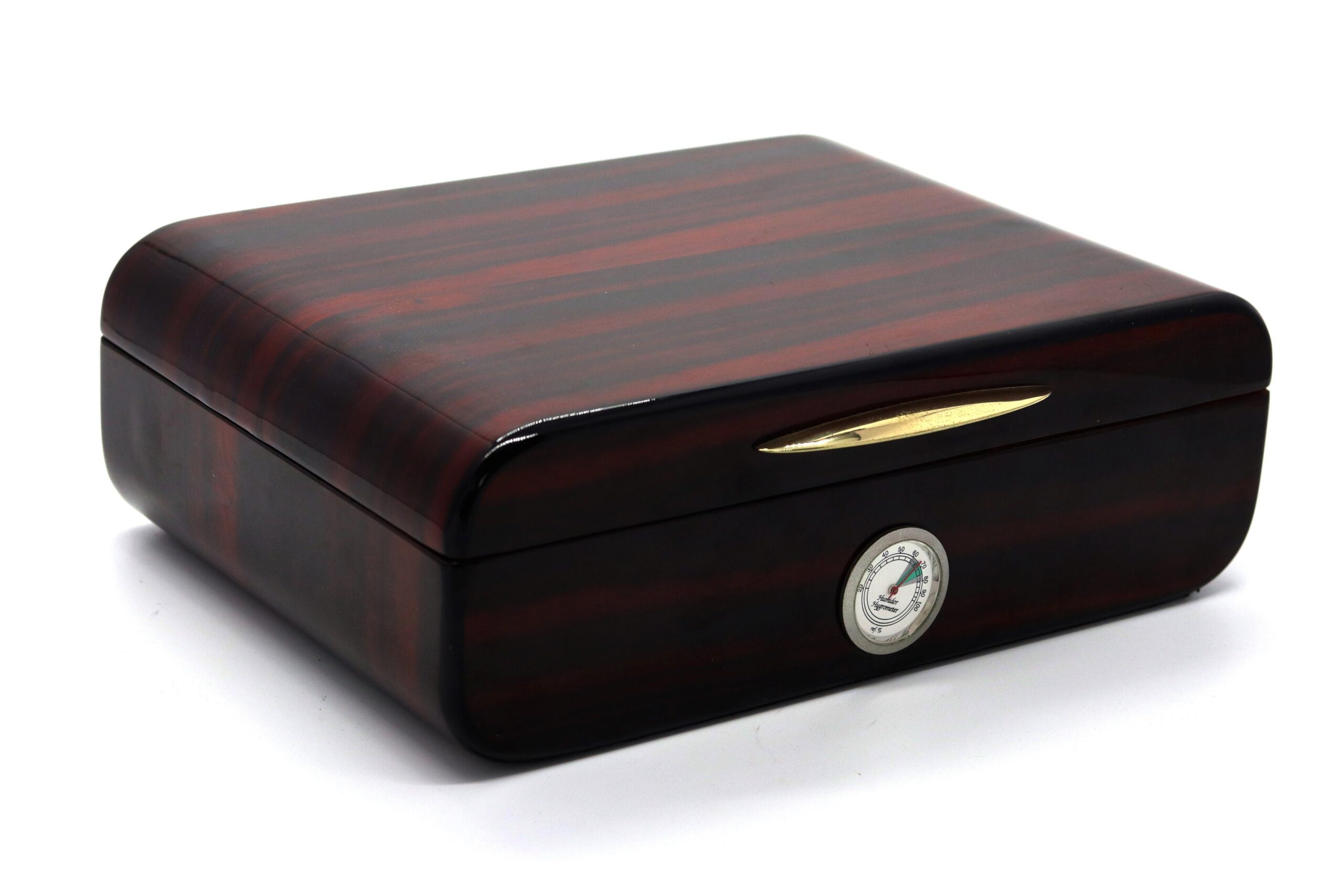 Glossy Lacquer Wooden Cigar Box – Metal Hardware with Elegant Woodgrain Finish