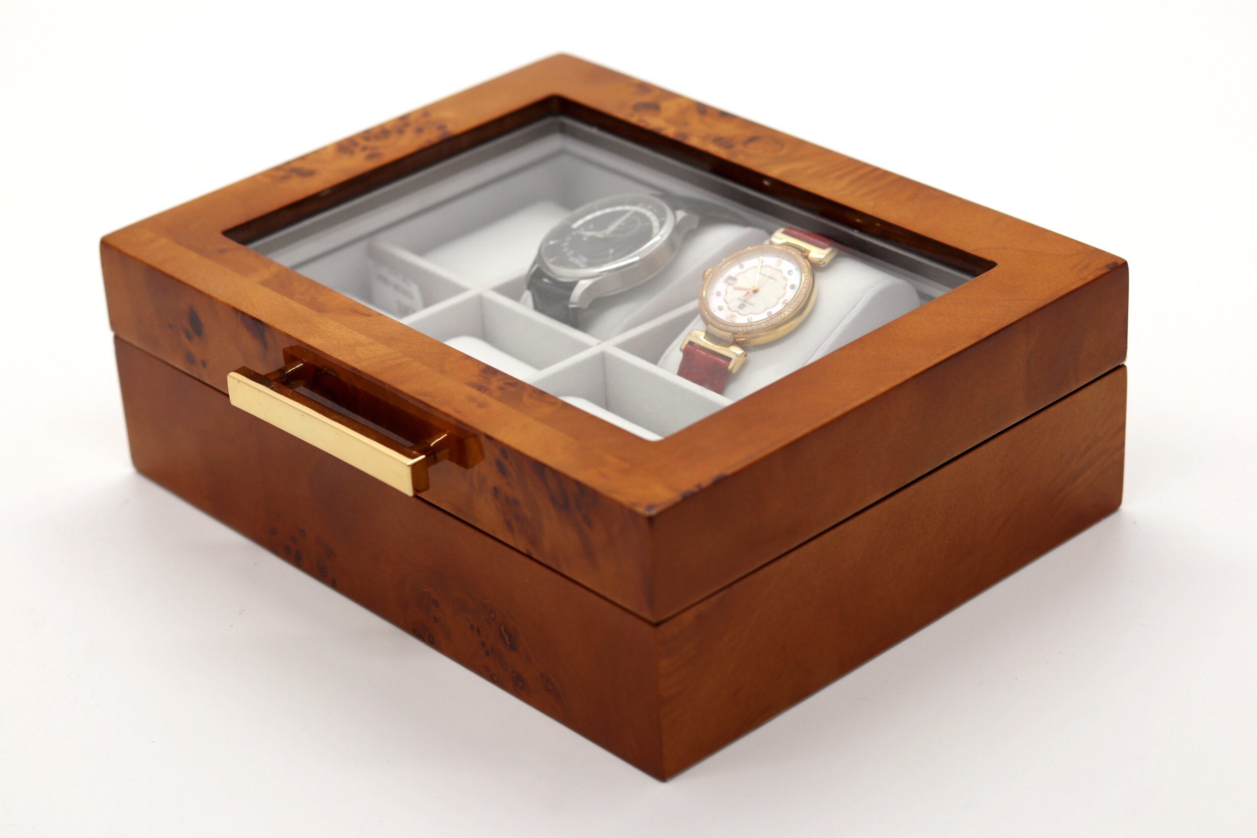 Luxury Wooden Watch Storage Box – MDF with Glossy Lacquer and Glass Window, Custom Wholesale Supplier