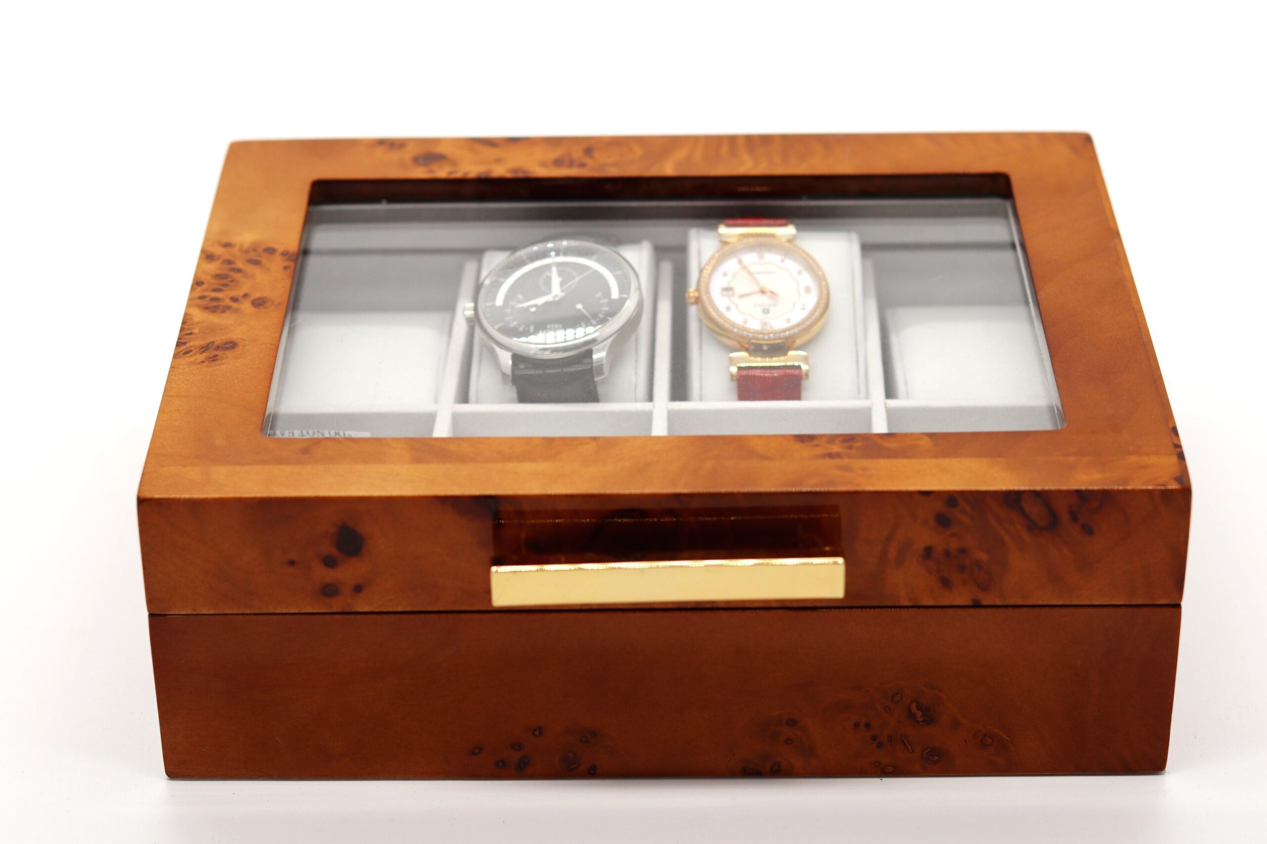 Luxury Wooden Watch Storage Box – MDF with Glossy Lacquer and Glass Window, Custom Wholesale Supplier