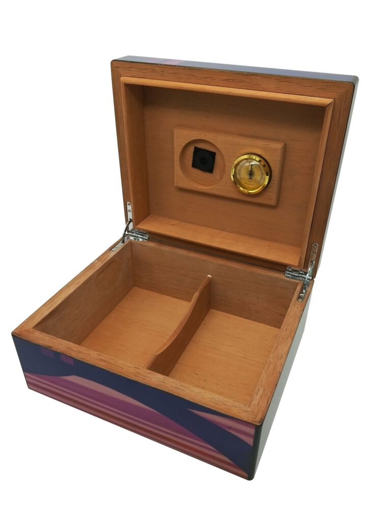 Handcrafted Wooden Cigar Gift Box – Printed Paper Finish with High Gloss