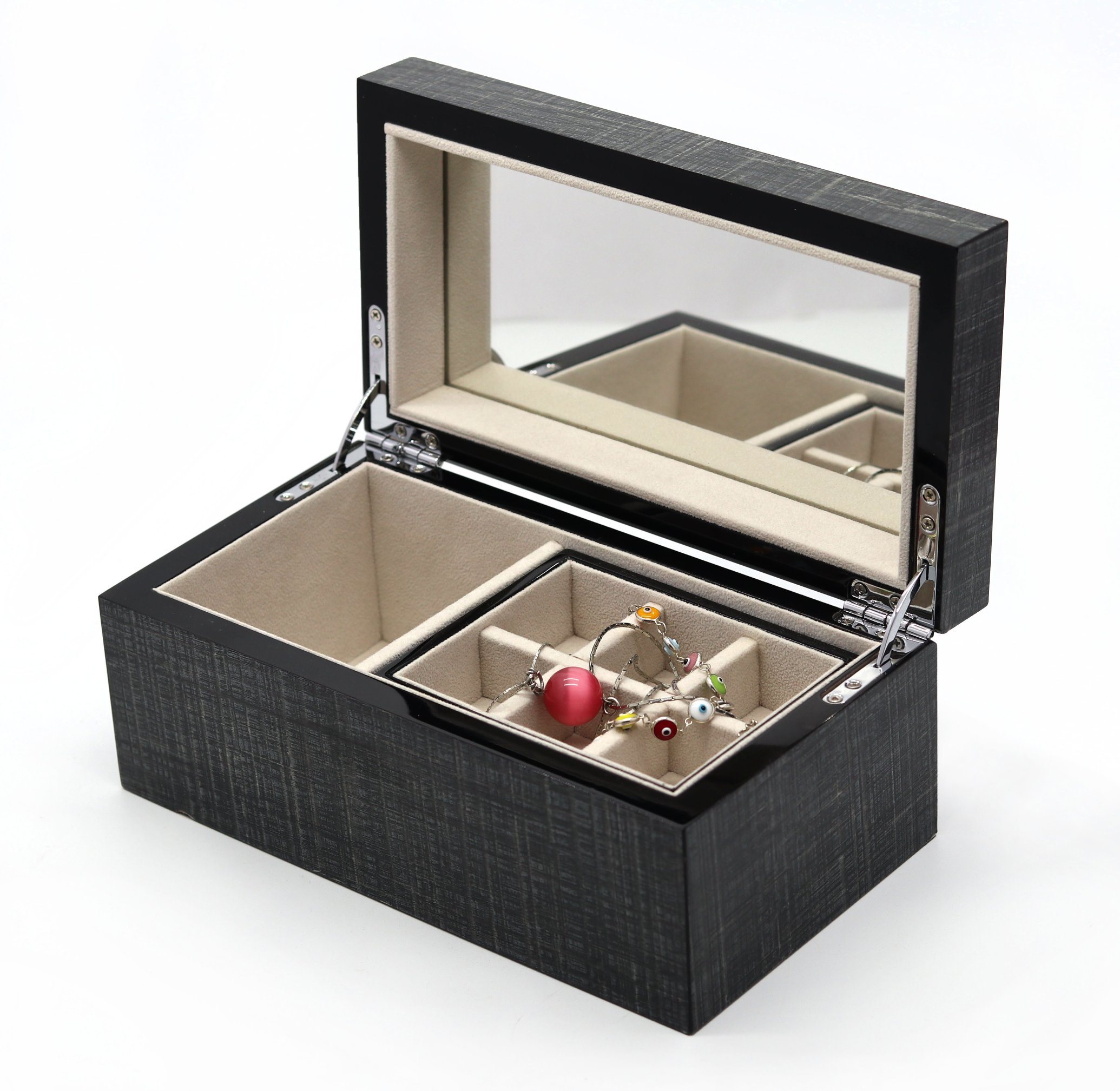 Luxury Woodgrain Jewelry Box – Glossy Lacquer, Premium Storage Solution