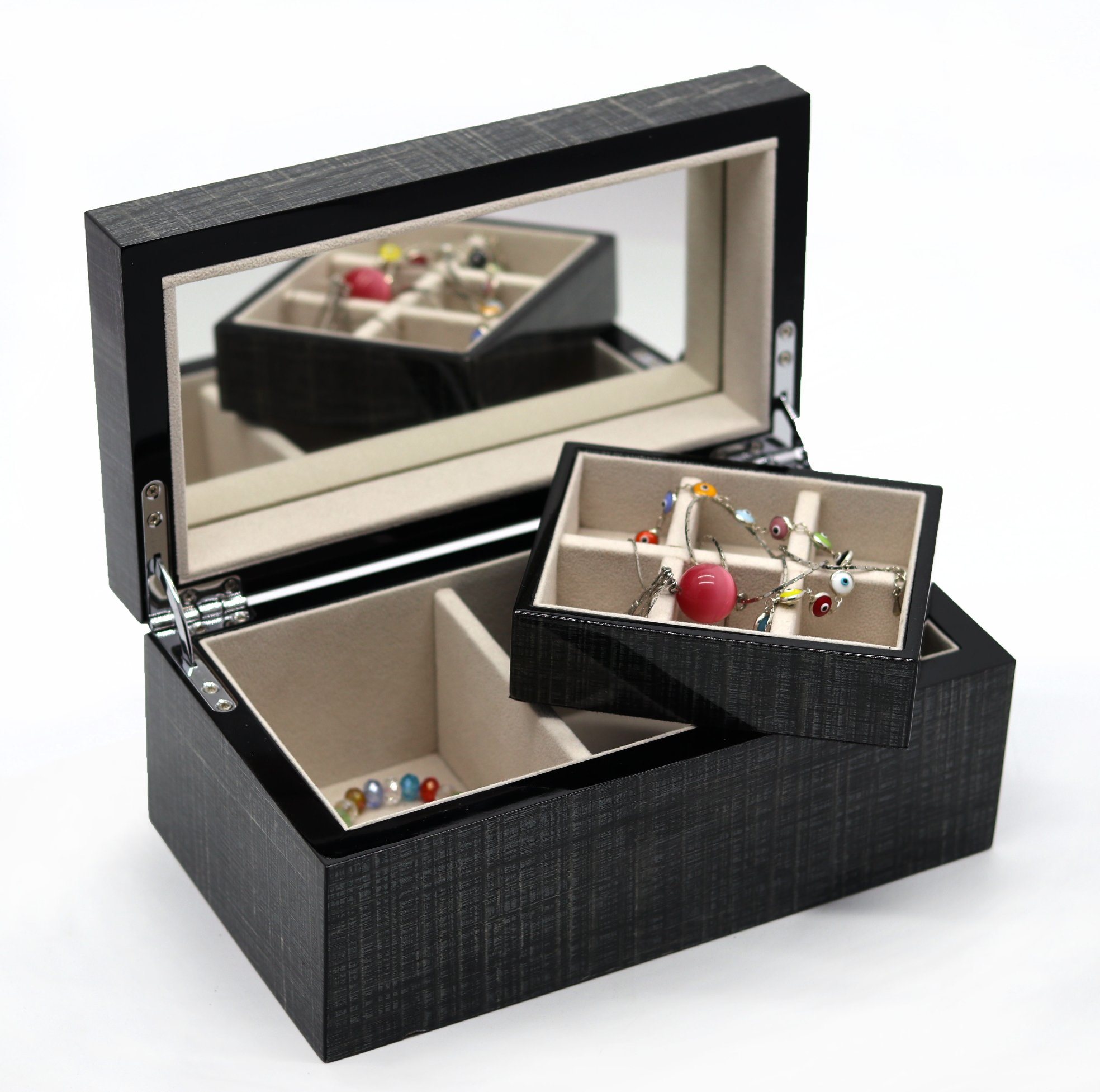 Luxury Woodgrain Jewelry Box – Glossy Lacquer, Premium Storage Solution
