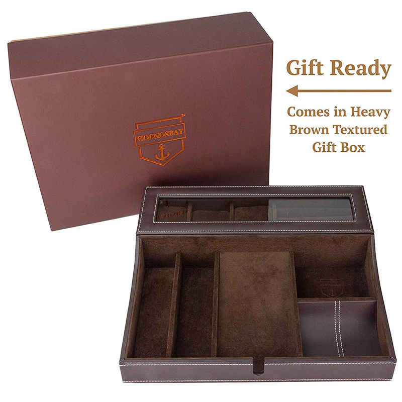 Brown PU Leather Built Rectangular Multi Function Mobile Phone Box