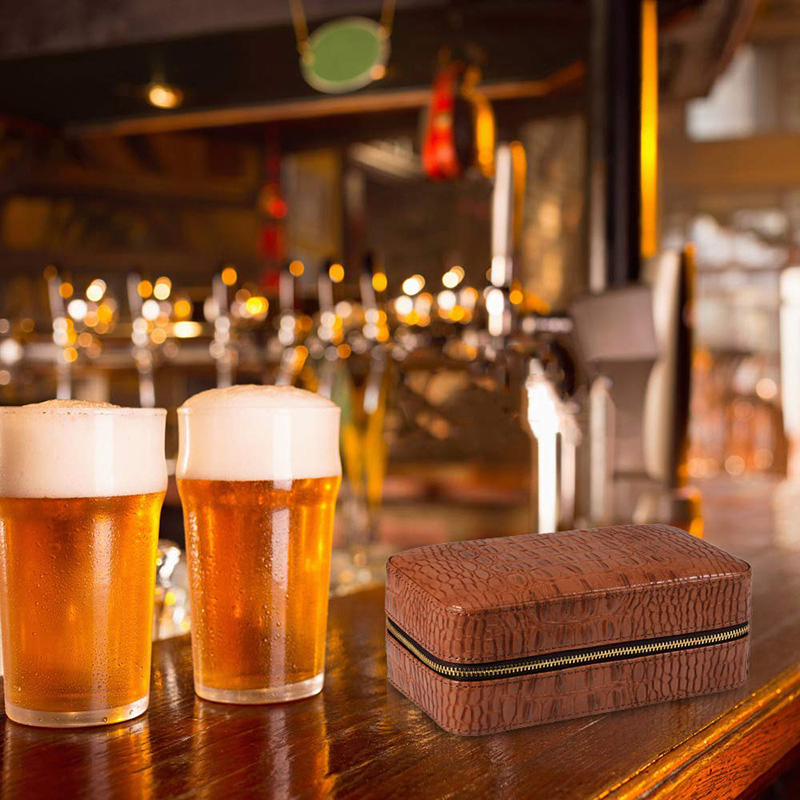 Cigar Humidor Leather Cigar Humidor Travel Cigar Case Lined with Cedar Wood Humidifier Removable Trays Dropper Storage Bag Gift Box