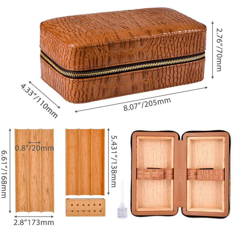 Cigar Humidor Leather Cigar Humidor Travel Cigar Case Lined with Cedar Wood Humidifier Removable Trays Dropper Storage Bag Gift Box