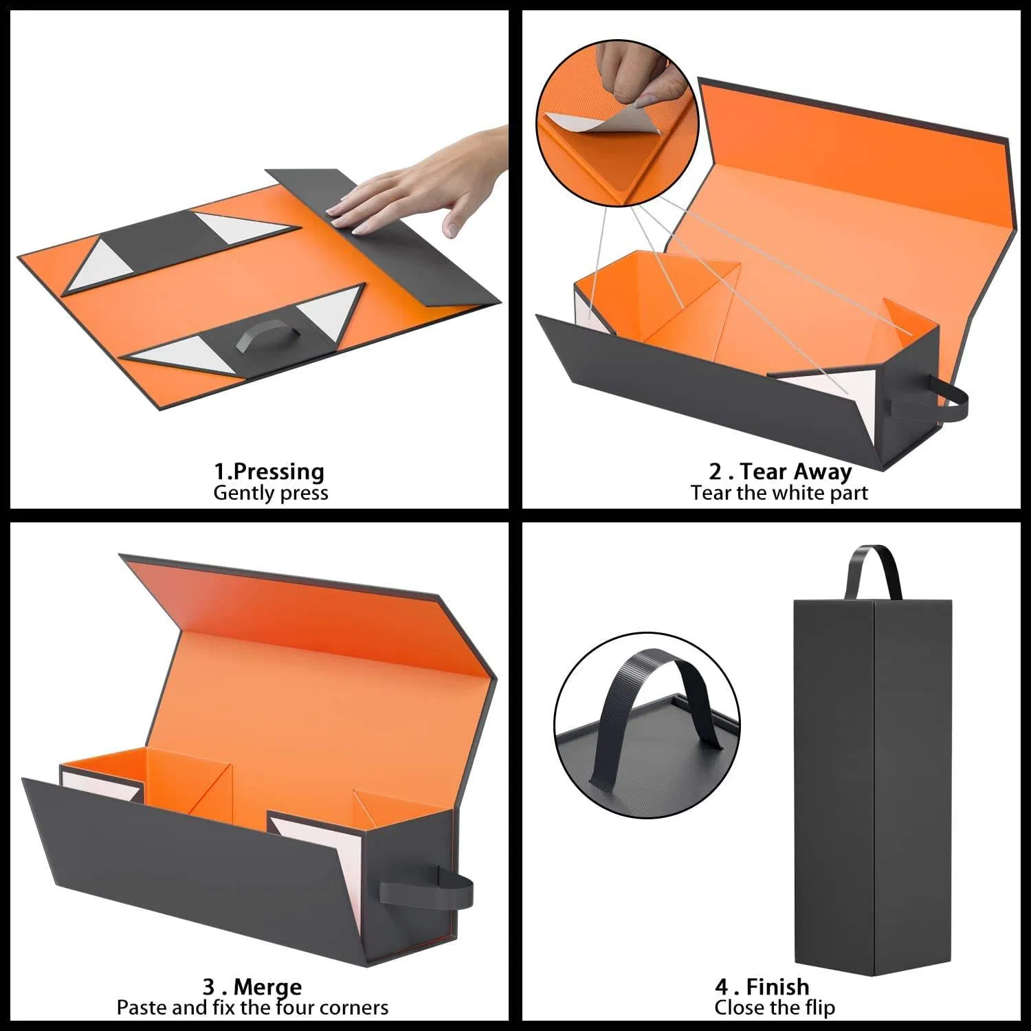 Custom Black Luxury Magnetic Closure Gift Wrap Box Red Wine Bottle Boxes