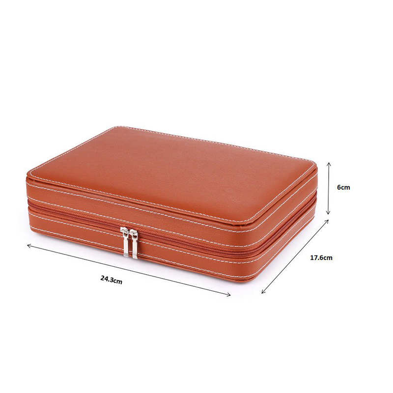 Custom Brown Faux Leather Men’s Women’s Travel Portable Zipper 8-Gray Watch Storage Box