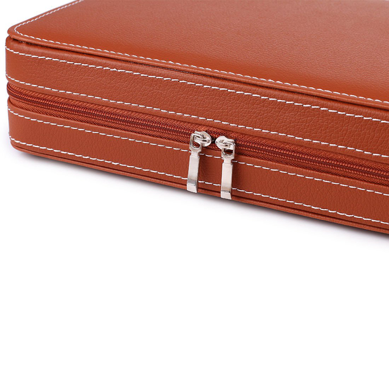 Custom Brown Faux Leather Men’s Women’s Travel Portable Zipper 8-Gray Watch Storage Box