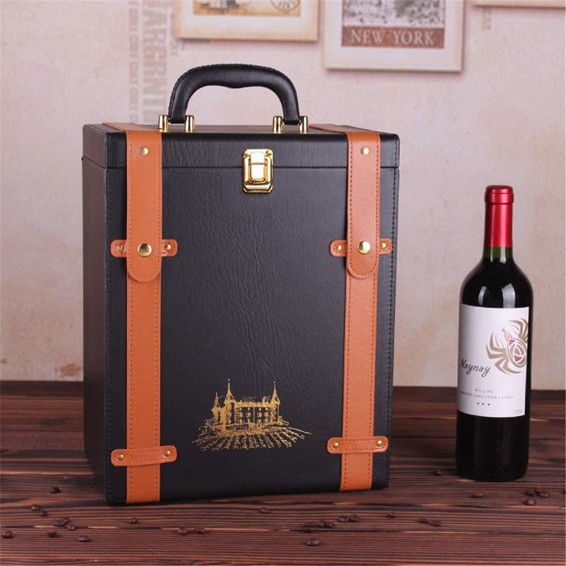 Custom Design Portable PU Leather Travel Wine Champagne Bottle Box