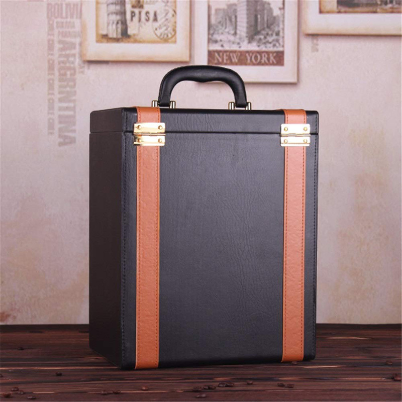 Custom Design Portable PU Leather Travel Wine Champagne Bottle Box