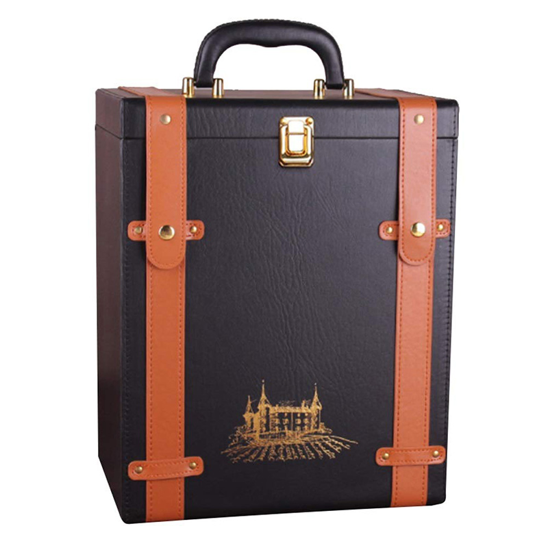 Custom Design Portable PU Leather Travel Wine Champagne Bottle Box