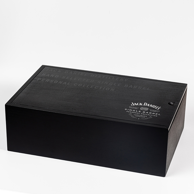 Custom High End Black Lacquer Finished Wooden Wine Box with Sliding Lid
