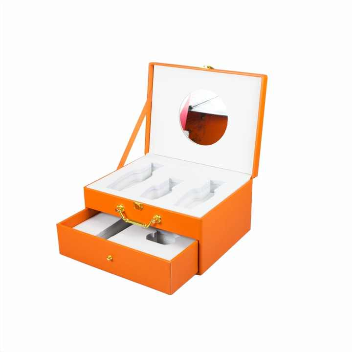 Custom Logo Luxury MDF Wooden Gift Box Perfume Arabian Essential Oil Packaging Perfume Storage Box with Mirror Leather Case