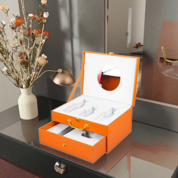 Custom Logo Luxury MDF Wooden Gift Box Perfume Arabian Essential Oil Packaging Perfume Storage Box with Mirror Leather Case