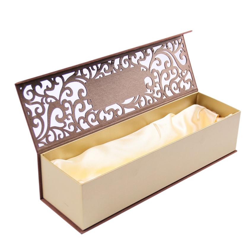 Custom Luxury Rectangle Shape Satin-Lined Cardboard Wine Glass Gift Box