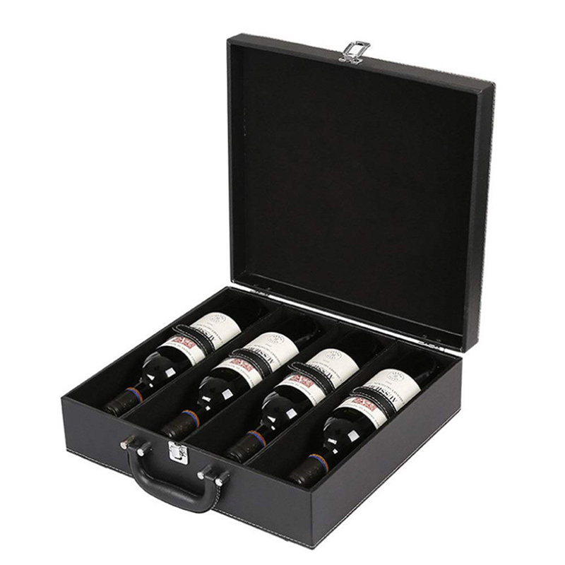Custom PU Leather High End Travel Wine Bottle Box Champagne Storage Gift Packaging Box