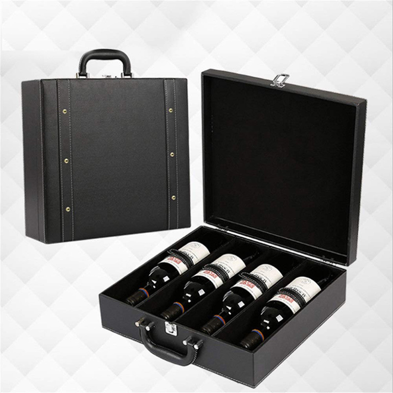 Custom PU Leather High End Travel Wine Bottle Box Champagne Storage Gift Packaging Box