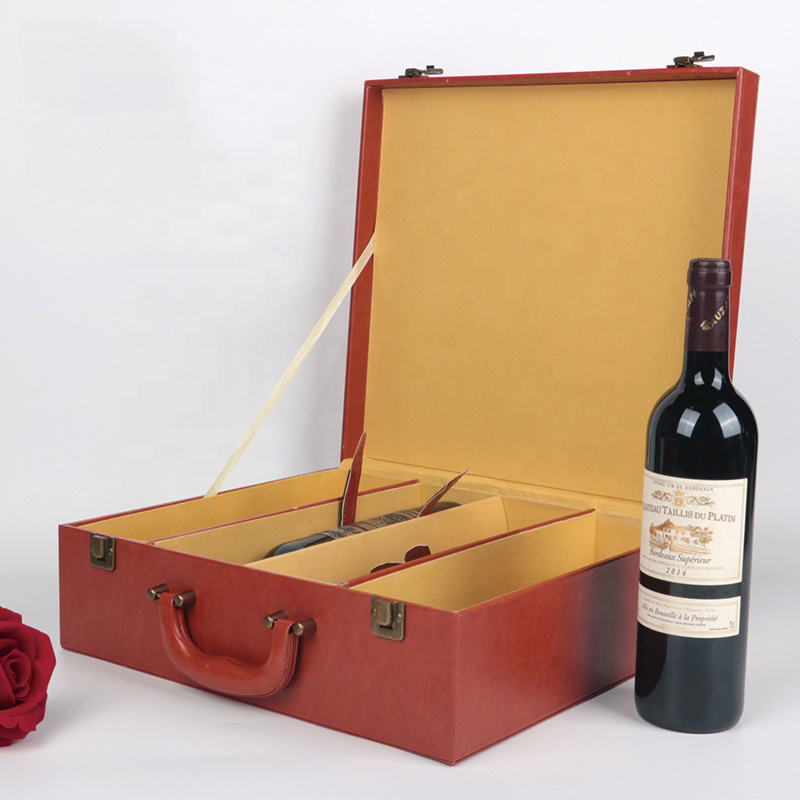 Custom PU Leather Round Wine Boxes Glass Wine Packaging Gift Box