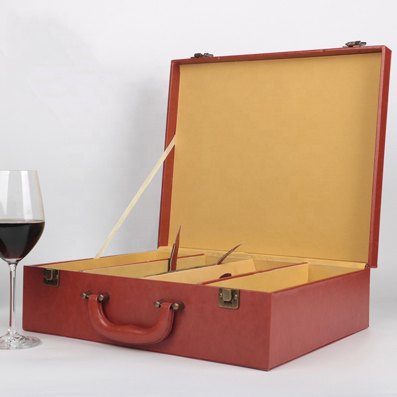 Custom PU Leather Round Wine Boxes Glass Wine Packaging Gift Box