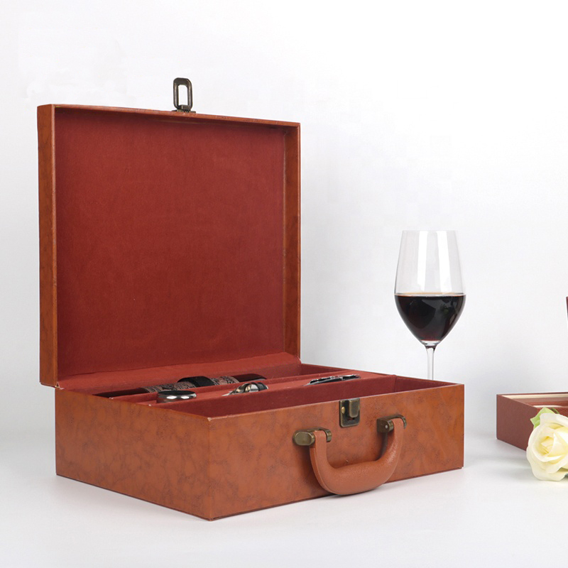 Custom PU Leather Round Wine Boxes Glass Wine Packaging Gift Box
