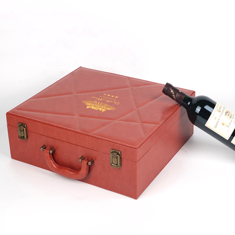 Custom PU Leather Round Wine Boxes Glass Wine Packaging Gift Box