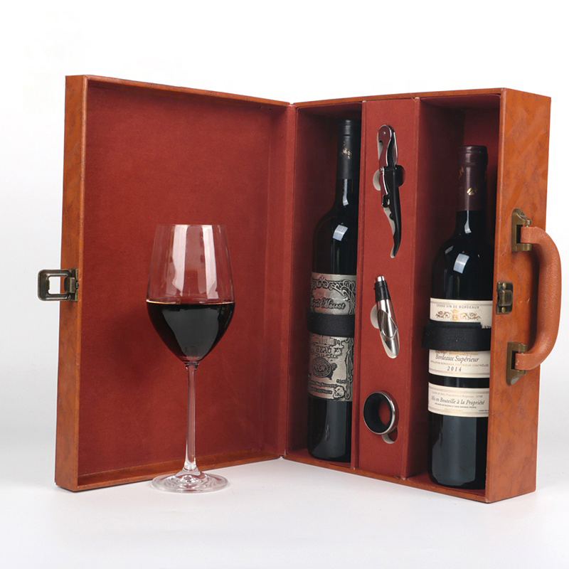 Custom PU Leather Round Wine Boxes Glass Wine Packaging Gift Box