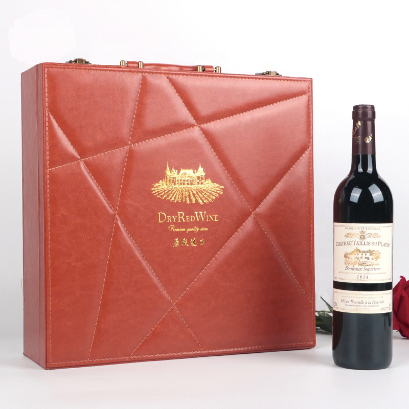 Custom PU Leather Round Wine Boxes Glass Wine Packaging Gift Box