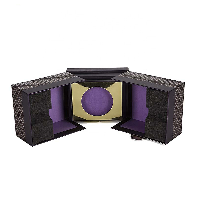 Customized Beautiful Purple Double Door Paper Gift Wine Box