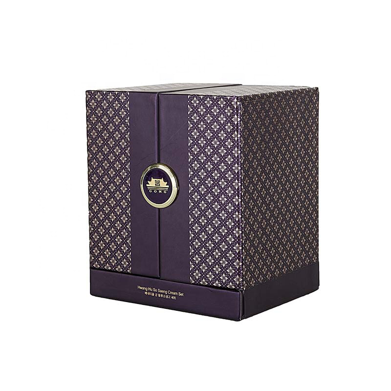Customized Beautiful Purple Double Door Paper Gift Wine Box