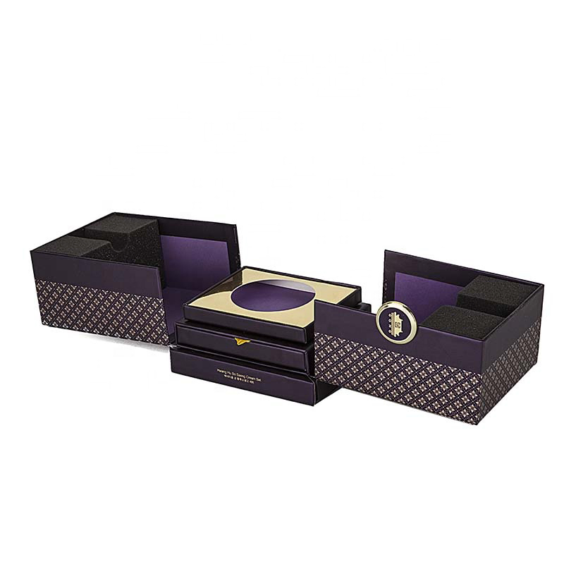 Customized Beautiful Purple Double Door Paper Gift Wine Box