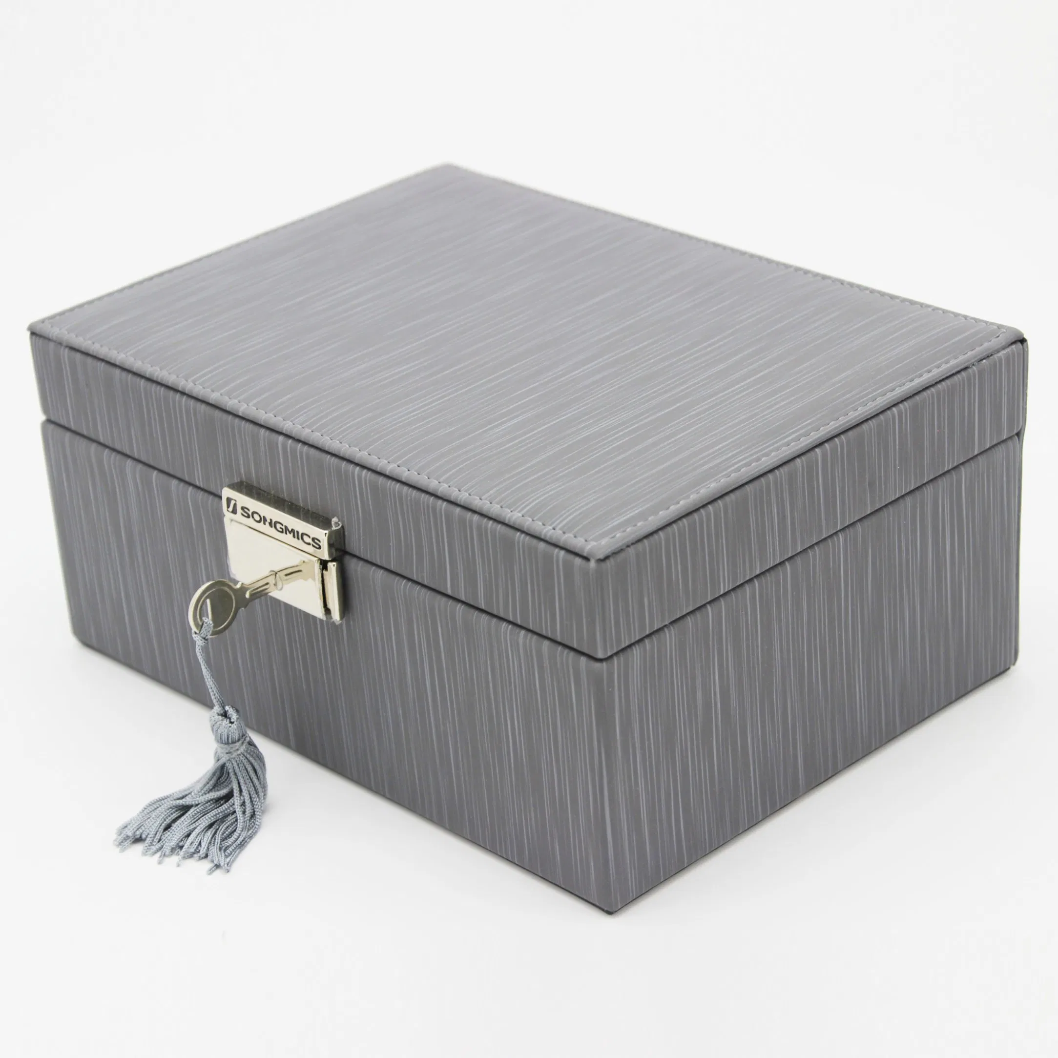Customized High End Fashion Silver PU Leather Packaging Box Gold Lock Jewelry Box