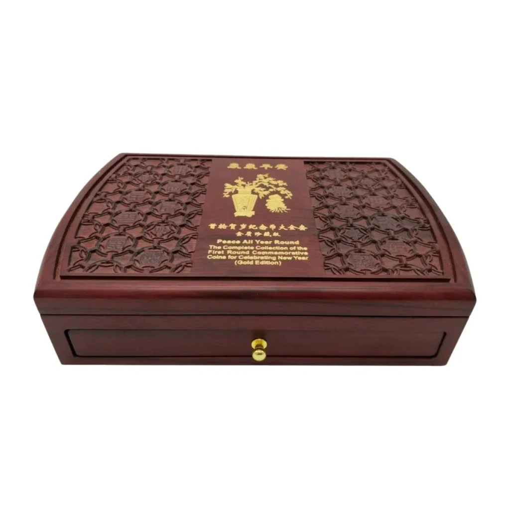 Customized Size Engraved Solid Wood Storage Boxes Commemorative Packaging Coin Box