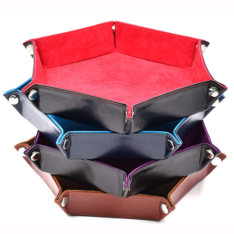 Factory Hand Made High Quality Foldable Hex Dice Tray Leather Dice Tray