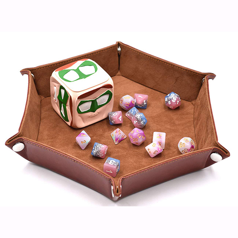 Factory Hand Made High Quality Foldable Hex Dice Tray Leather Dice Tray