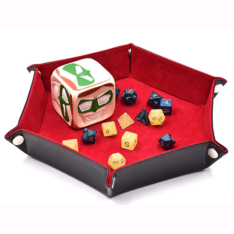 Factory Hand Made High Quality Foldable Hex Dice Tray Leather Dice Tray