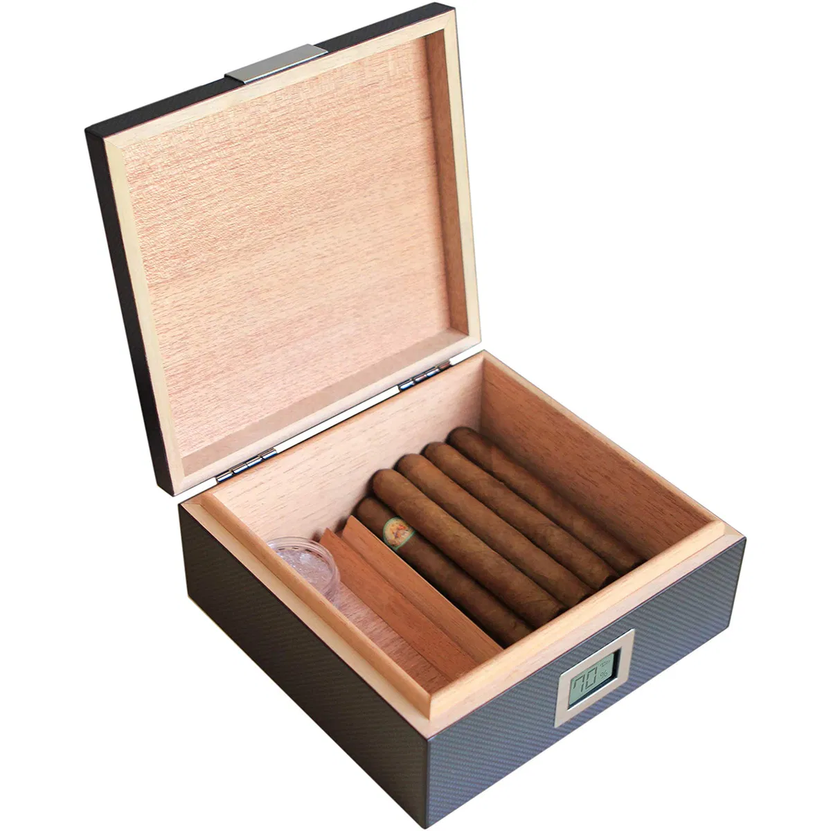 Handmade Modern Cigar Humidor with Front Digital Hygrometer and Humidifier