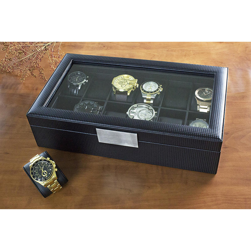 High End 12-Slot Luxury Carbon Fiber Design Men Watch Display Box